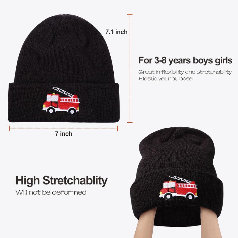 KDVOG Store Kids Knit Beanie Cute Fire Trucks Embroidery Warm Cuffed Skull Caps Classic Autumn Winter Hats for Boys Girls 3-8 Years - Image 4